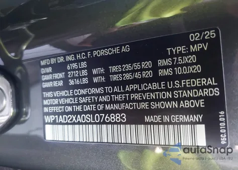 2025 Porsche Macan Electric из США, поврежденный, VIN WP1AD2XA0SL076883